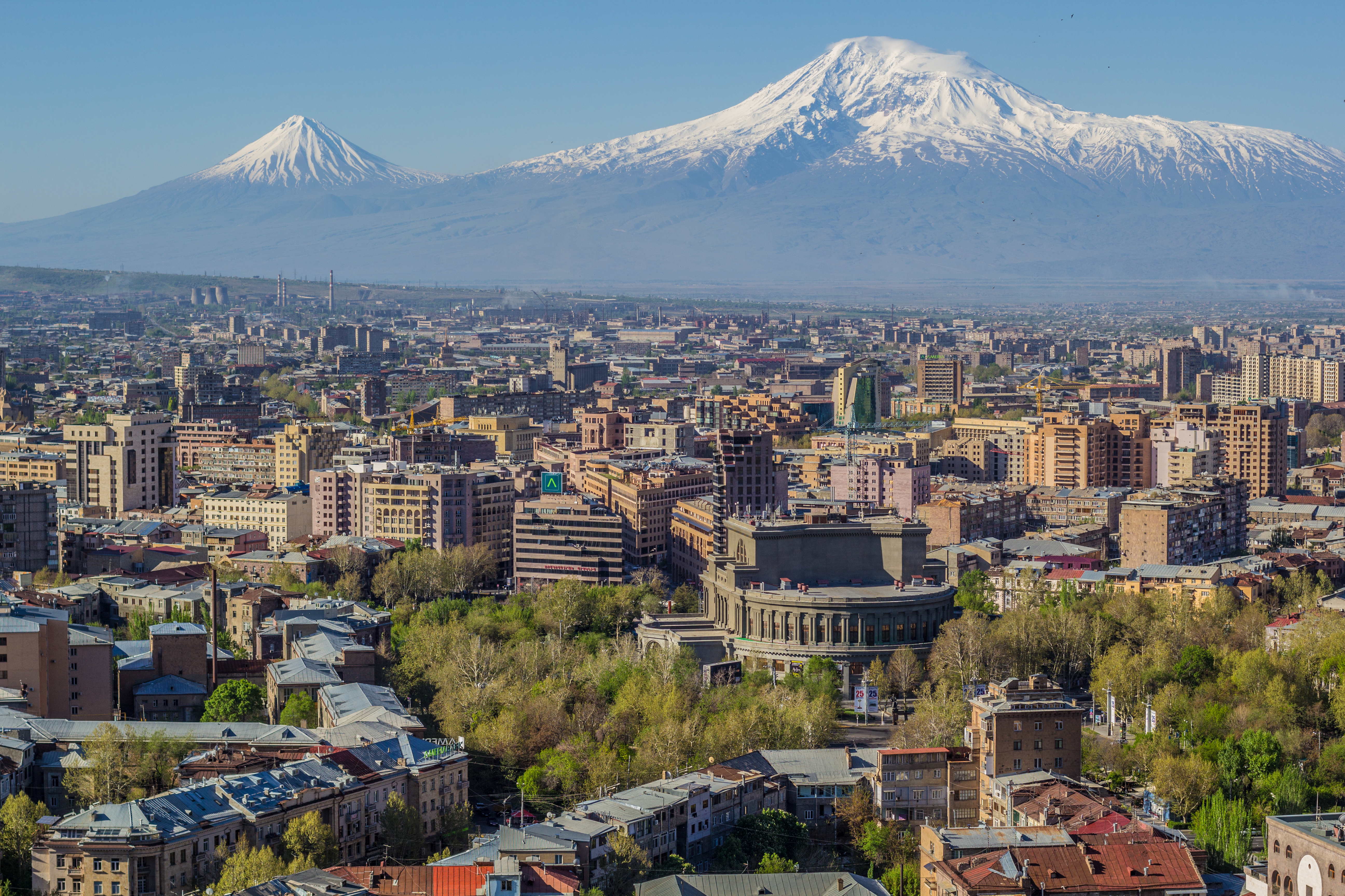 Mount Ararat and the Yerevan skyline, photo by Սէրուժ Ուրիշեան (Serouj Ourishian), Creative Commons Attribution-Share Alike 3.0 Unported license.