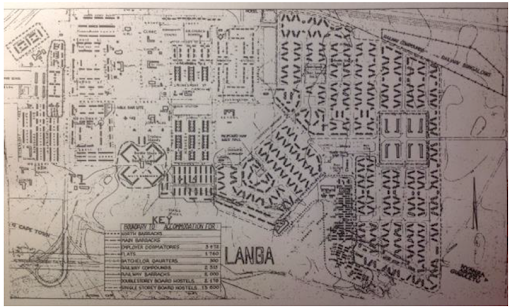 Sketch map of Langa township in 1976 showing  hostel types