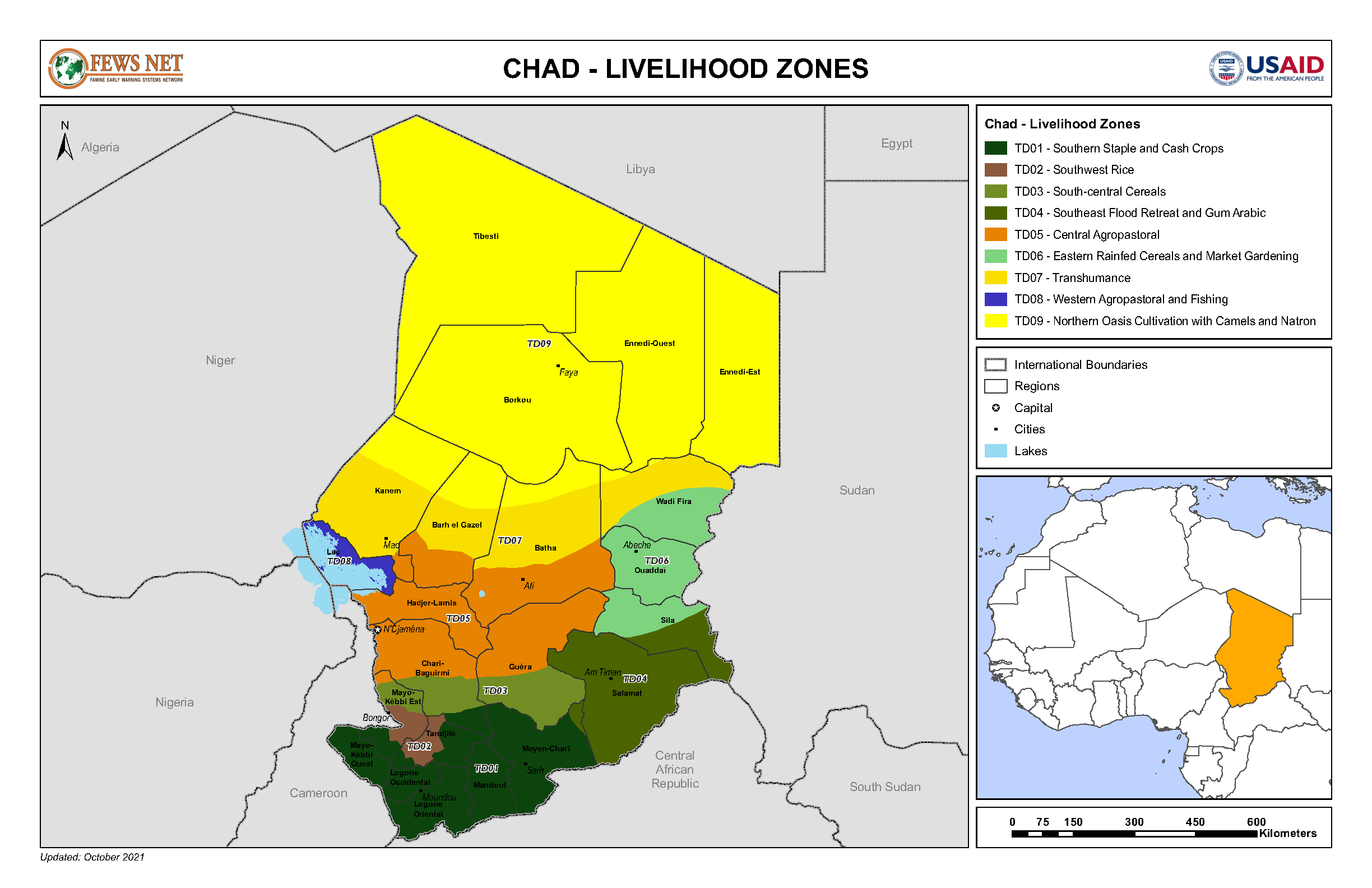  Livelihood Zones in Chad, map by USAID and Fews Net 