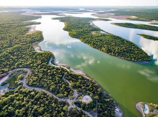 Vista aérea de la Laguna Campo María en el Chaco paraguayo, foto de Tetsu Espósito, Yluux, CC BY-NC-ND 4.0