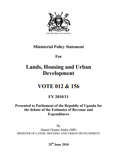 Ministerial Policy Statement For Lands, Housing and Urban Development 