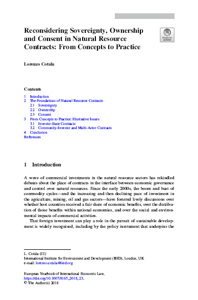 Reconsidering Sovereignty, Ownership and Consent in Natural Resource Contracts: From Concepts to Practice