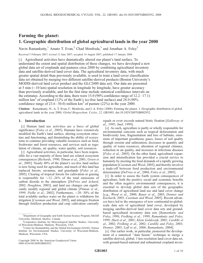 Farming the planet: 1. Geographic distribution of global agricultural lands in the year 2000 cover image