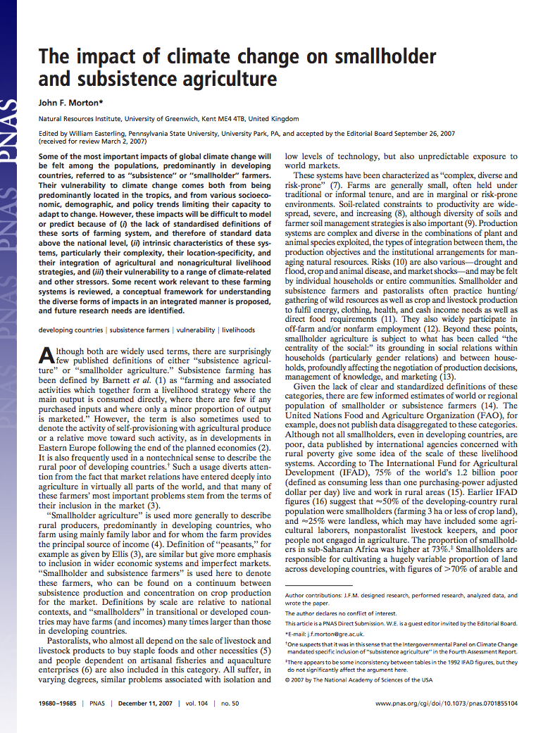 The impact of climate change on smallholder and subsistence agriculture cover image