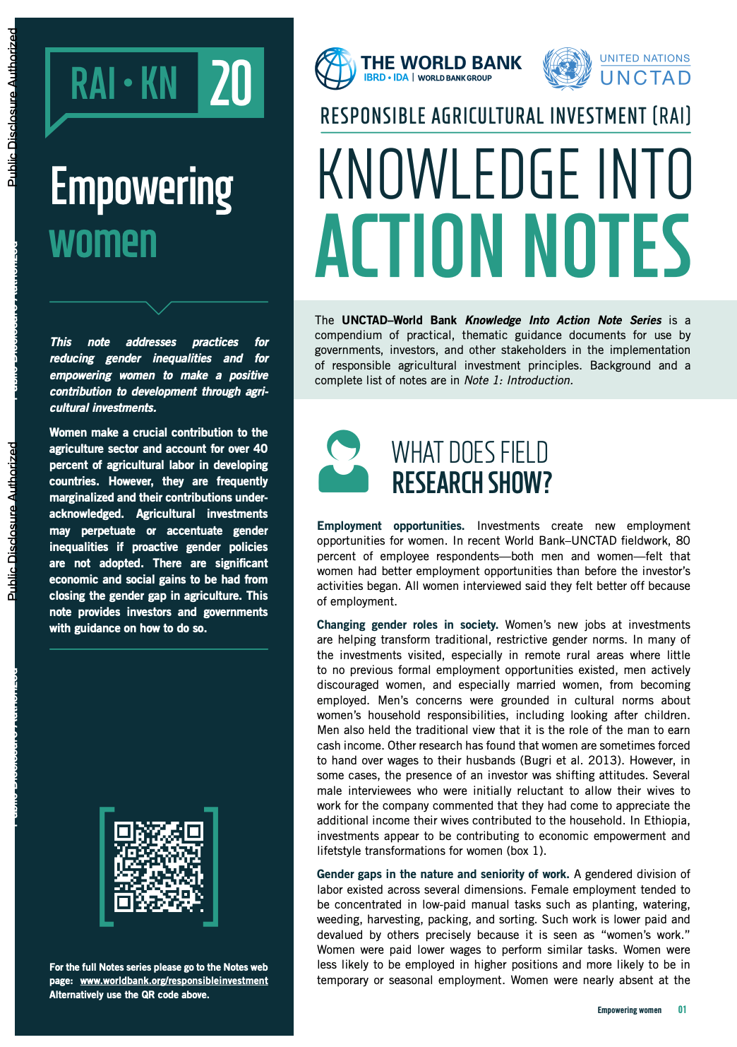 Responsible Agricultural Investment (RAI): Knowledge into Action Notes series - 20 - Empowering women cover image