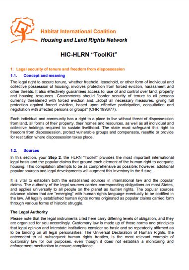 Housing and Land Rights Network Toolkit