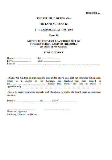 THE LAND REGULATIONS, 2004 Form 16