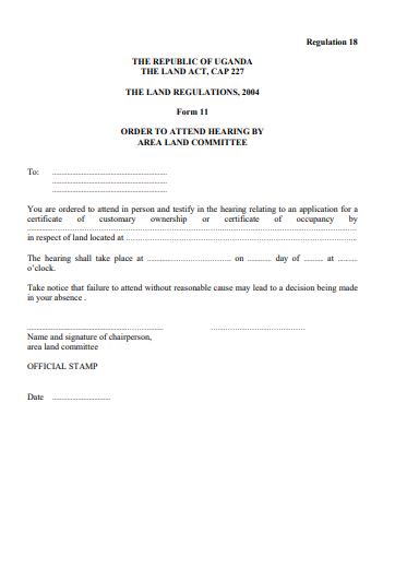 THE LAND REGULATIONS, 2004 Form 11