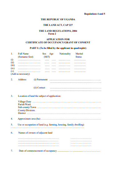 THE LAND REGULATIONS, 2004  Form 2