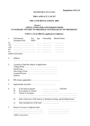 THE LAND ACT, CAP 227 THE LAND REGULATIONS, 2004