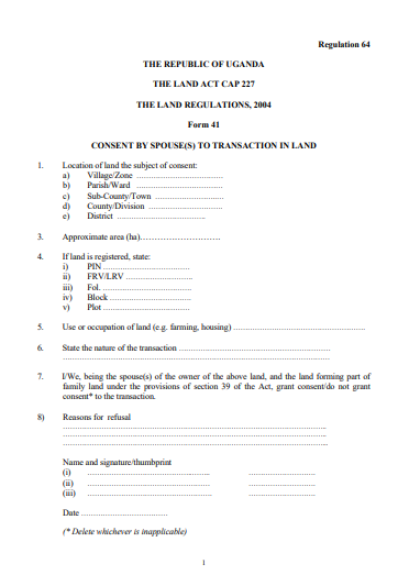 THE LAND REGULATIONS, 2004 Form 41