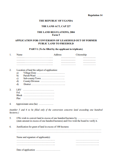 THE LAND REGULATIONS, 2004 Form 5