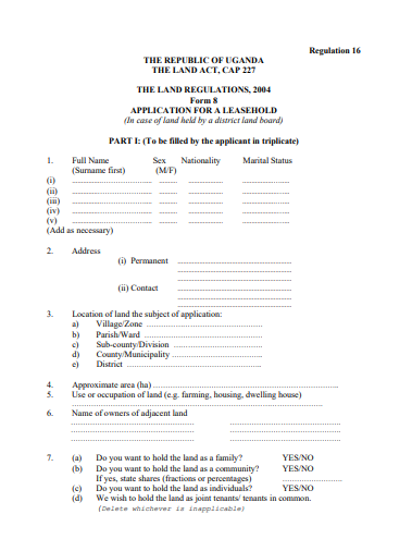 THE LAND REGULATIONS, 2004 Form 8