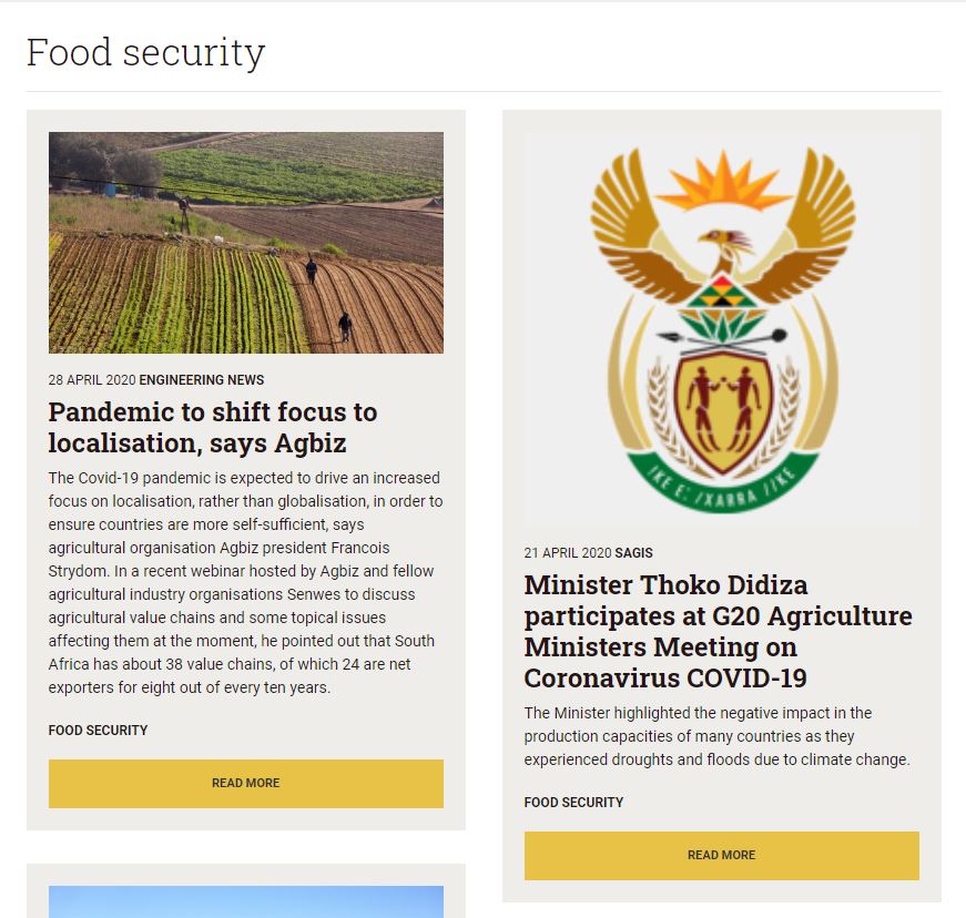 South Africa Land News Food Security 31 March - 26 April 2020