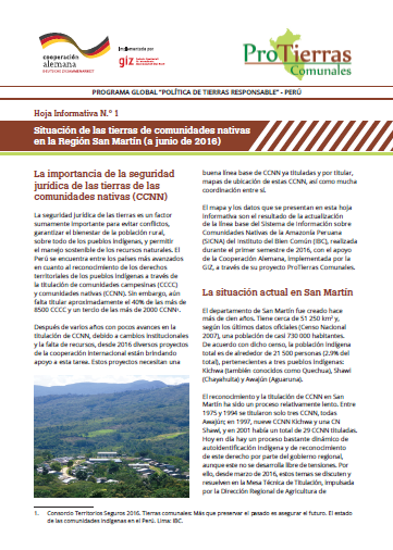 Hoja Informativa N º 1 Situacion De Las Tierras De Comunidades Nativas En La Region De San Martin A Junio De 16 Land Portal