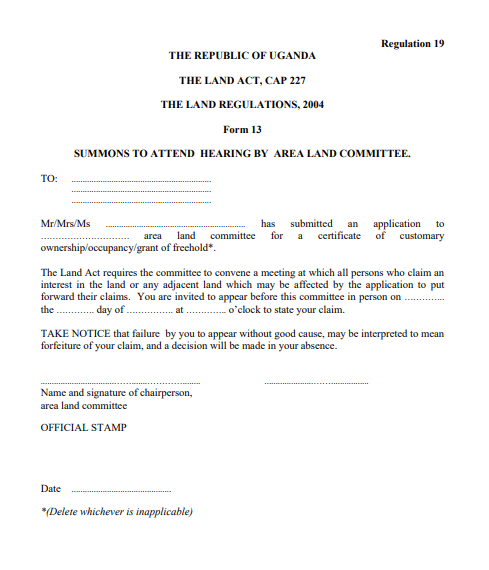 THE LAND REGULATIONS, 2004 Form 13