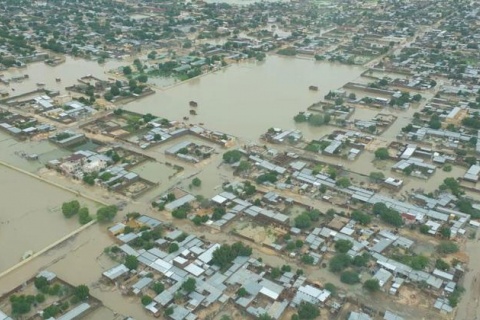 IOM/Anne Schaefer Aerial view of Chad's capital N'Djamena after torrential rains in August 2022.
